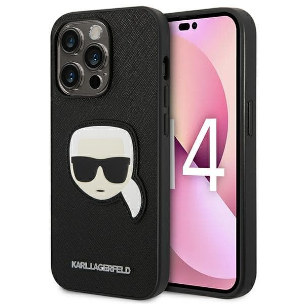 Karl Lagerfeld Saffiano Karl Head Patch Cover – iPhone 14 Pro Cover (sort)