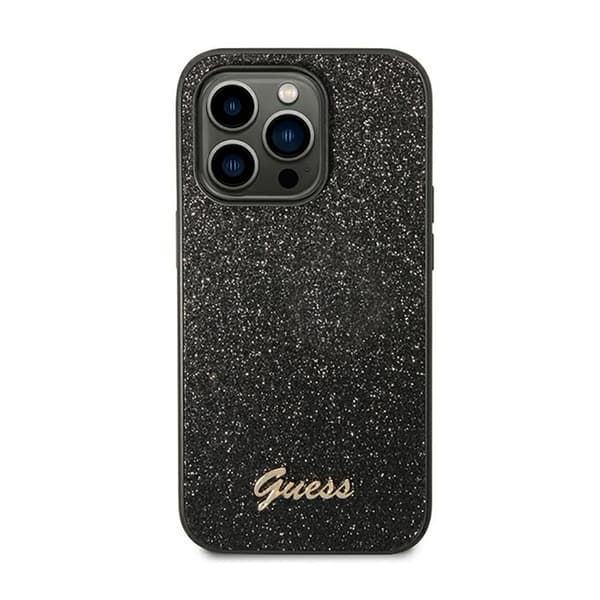 Guess Glitter Flakes metallilogokotelo – iPhone 14 Pro -kotelo (musta)