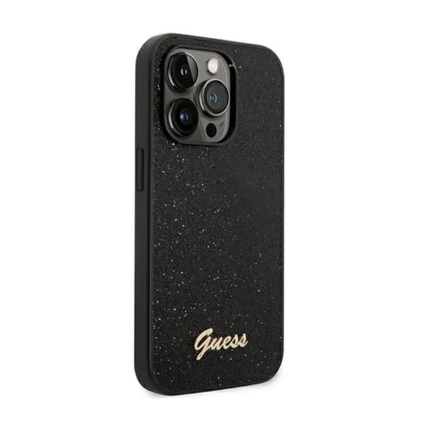 Guess Glitter Flakes metallilogokotelo – iPhone 14 Pro -kotelo (musta)