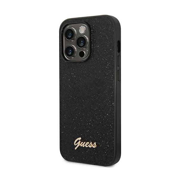 Guess Glitter Flakes metallilogokotelo – iPhone 14 Pro -kotelo (musta)