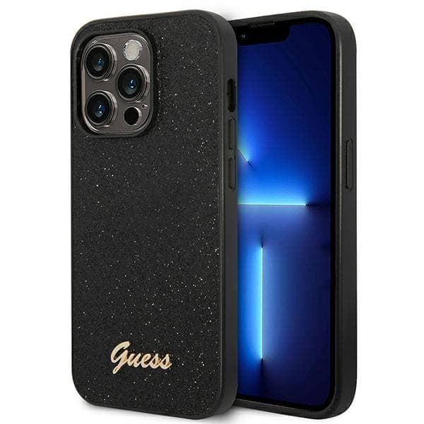 Guess Glitter Flakes Metal Logo Cover – iPhone 14 Pro Cover (Sort)