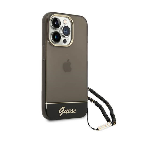 Guess Translucent Pearl Strap - iPhone 14 Pro etui (sort)