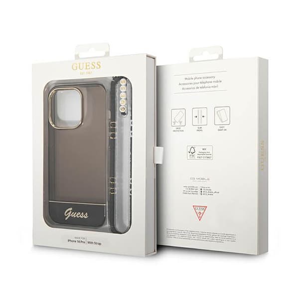 Guess Translucent Pearl Strap - iPhone 14 Pro etui (sort)
