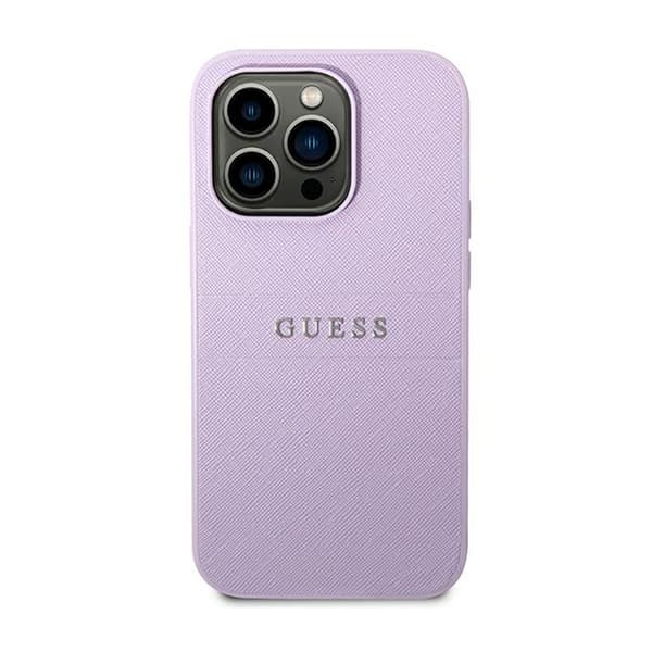 Guess Saffiano Metal Logo Stripes - iPhone 14 Pro etui (lilla)