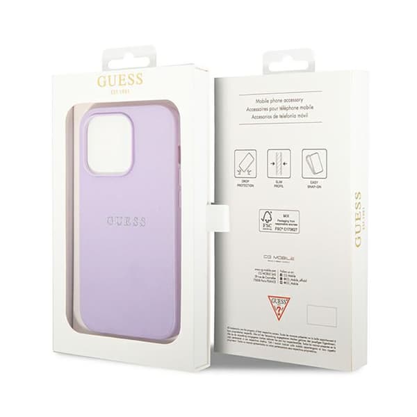 Guess Saffiano Metal Logo Stripes - iPhone 14 Pro etui (lilla)