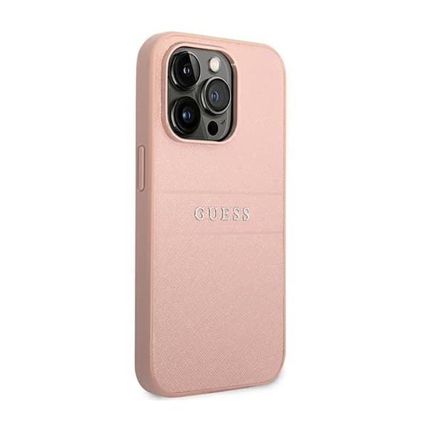 Guess Saffiano Metal Logo Stripes - iPhone 14 Pro Cover (Pink)