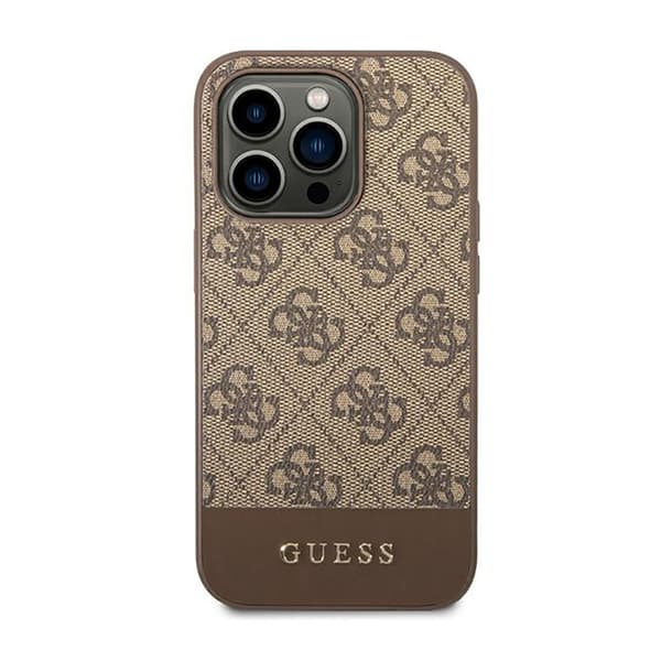 Guess 4G Bottom Stripe Metal Logo Collection - iPhone 14 Pro Cover (Brun)