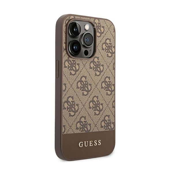 Guess 4G Bottom Stripe Metal Logo Collection - iPhone 14 Pro Cover (Brun)