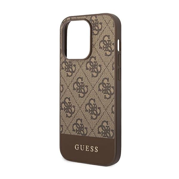 Guess 4G Bottom Stripe Metal Logo Collection - iPhone 14 Pro Cover (Brun)