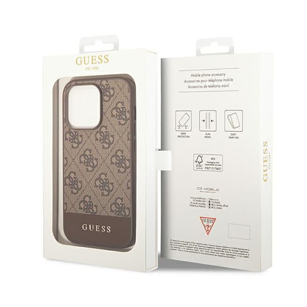 Guess 4G Bottom Stripe Metal Logo Collection - iPhone 14 Pro Cover (Brun)