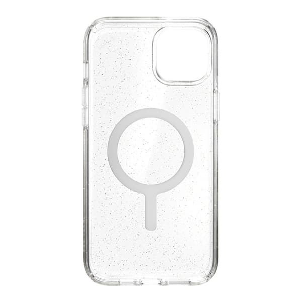 Speck Presidio Perfect-Clear med Glitter + MagSafe - iPhone 15 Plus / 14 Plus Fodral med MICROBAN-beläggning (Clear / Gold Glitter)