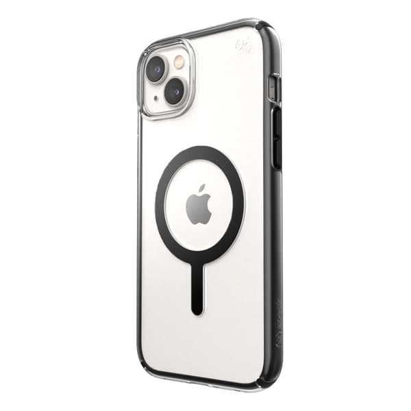 Speck Presidio Perfect-Clear iskugeometrialla + MagSafe - iPhone 15 Plus / 14 Plus -kotelo MICROBAN-pinnoitteella (kirkas / musta)