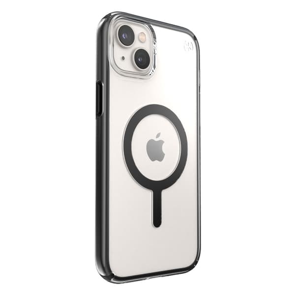 Speck Presidio Perfect-Clear iskugeometrialla + MagSafe - iPhone 15 Plus / 14 Plus -kotelo MICROBAN-pinnoitteella (kirkas / musta)