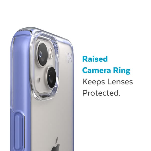 Speck Presidio Perfect-Clear med stødgeometri - iPhone 15 Plus / 14 Plus etui med MICROBAN-coating (klar/jordet lilla)
