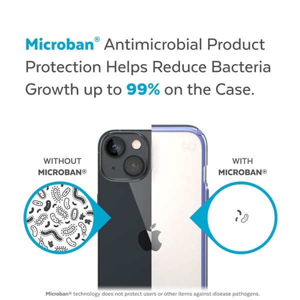 Speck Presidio Perfect-Clear med stødgeometri - iPhone 15 Plus / 14 Plus etui med MICROBAN-coating (klar/jordet lilla)