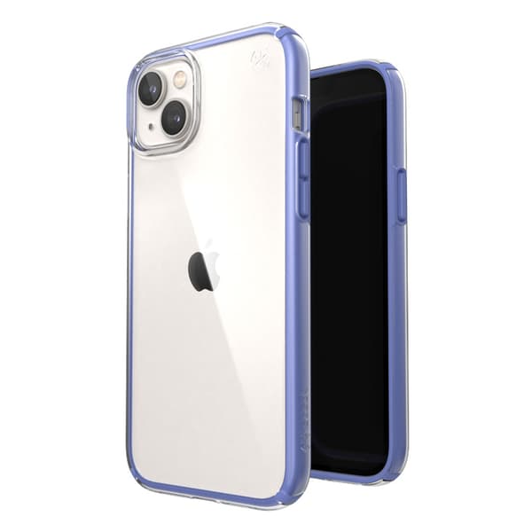 Speck Presidio Perfect-Clear med stødgeometri - iPhone 15 Plus / 14 Plus etui med MICROBAN-coating (klar/jordet lilla)