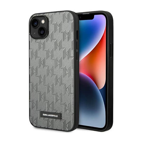 Karl Lagerfeld Saffiano Mono Metal Logo - iPhone 14 -kotelo (harmaa)