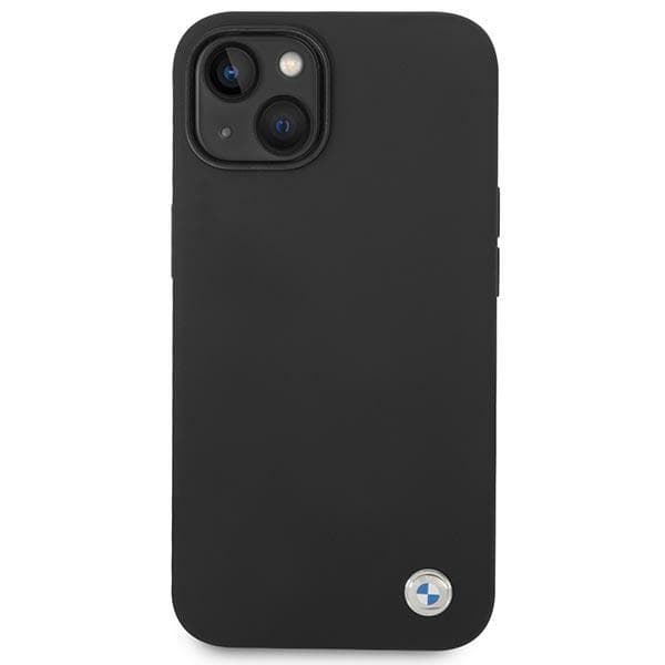 BMW flytande silikonfodral metalllogotyp – iPhone 14-fodral (svart)