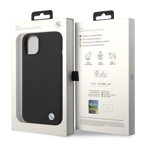 BMW flytande silikonfodral metalllogotyp – iPhone 14-fodral (svart)