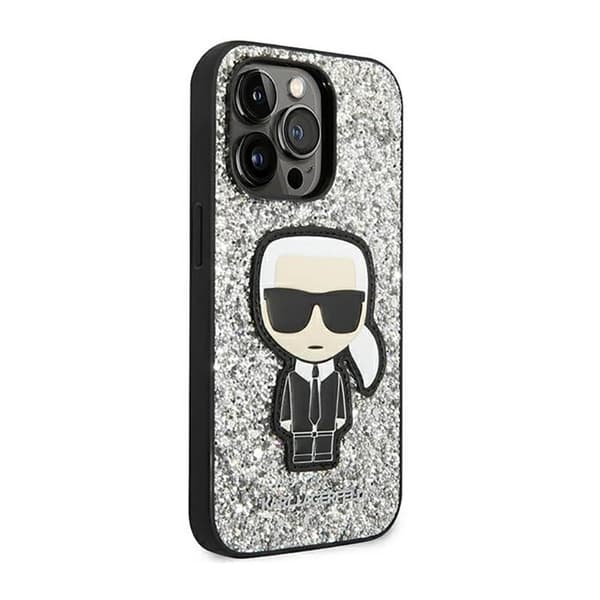 Karl Lagerfeld Glitter Flakes Ikonik - iPhone 14 Pro Max -kotelo (hopea)