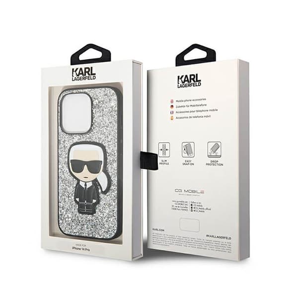 Karl Lagerfeld Glitter Flakes Ikonik - iPhone 14 Pro Max -kotelo (hopea)