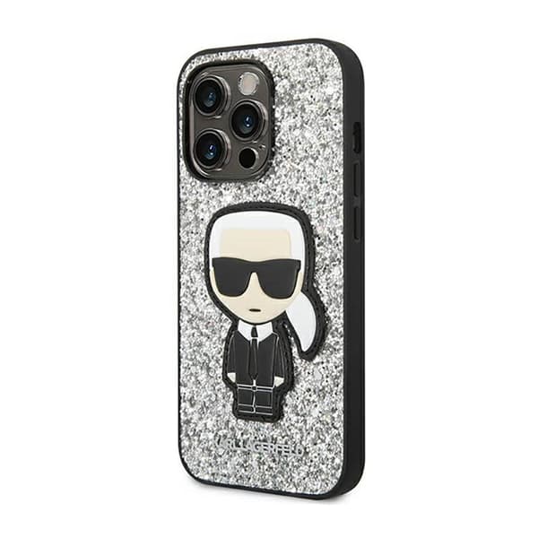 Karl Lagerfeld Glitter Flakes Ikonik - iPhone 14 Pro Max -kotelo (hopea)