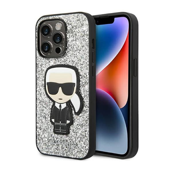 Karl Lagerfeld Glitter Flakes Ikonik - iPhone 14 Pro Max -kotelo (hopea)