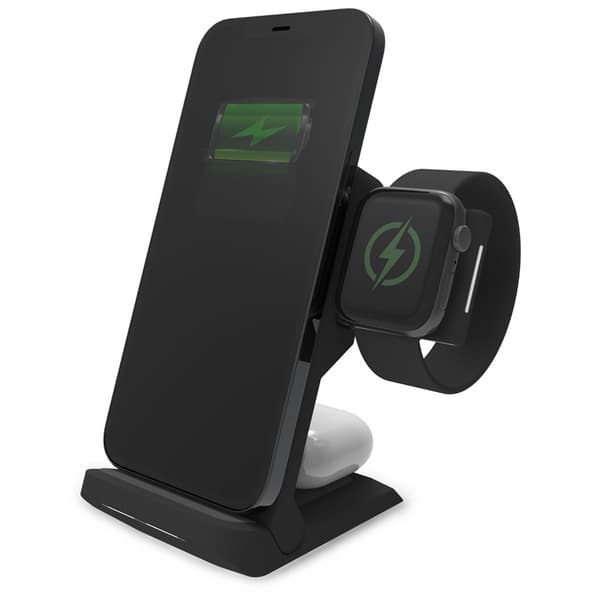 STM ChargeTree Go – langaton 3-in-1-mobiililaturi iPhonelle, AirPodille ja Apple Watchille (musta)
