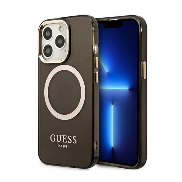 Guess Gold Outline Translucent MagSafe - iPhone 13 Pro-fodral (svart)
