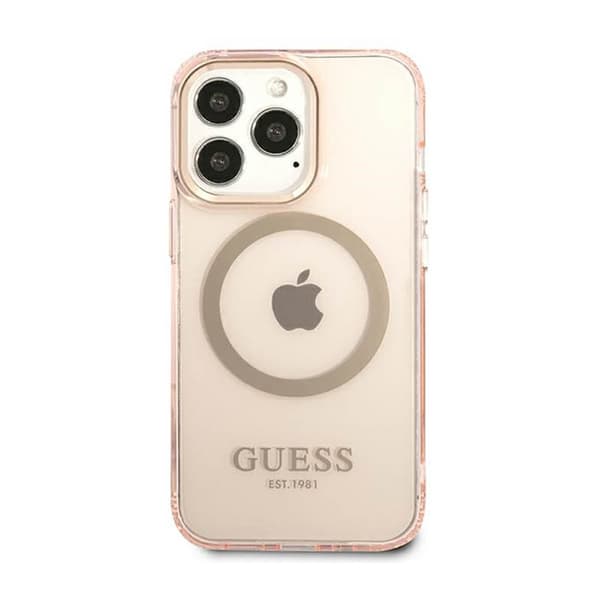 Guess Gold Outline Translucent MagSafe - iPhone 13 Pro Max etui (Pink)