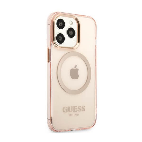 Guess Gold Outline Translucent MagSafe - iPhone 13 Pro Max etui (Pink)
