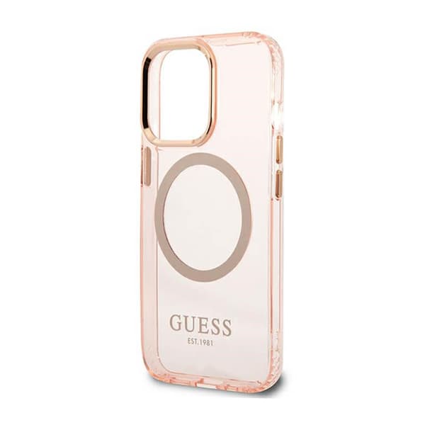 Guess Gold Outline Translucent MagSafe - iPhone 13 Pro Max etui (Pink)
