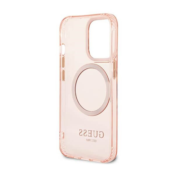 Guess Gold Outline Translucent MagSafe - iPhone 13 Pro Max etui (Pink)