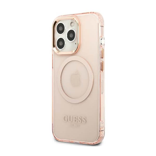 Guess Gold Outline Translucent MagSafe - iPhone 13 Pro Max etui (Pink)