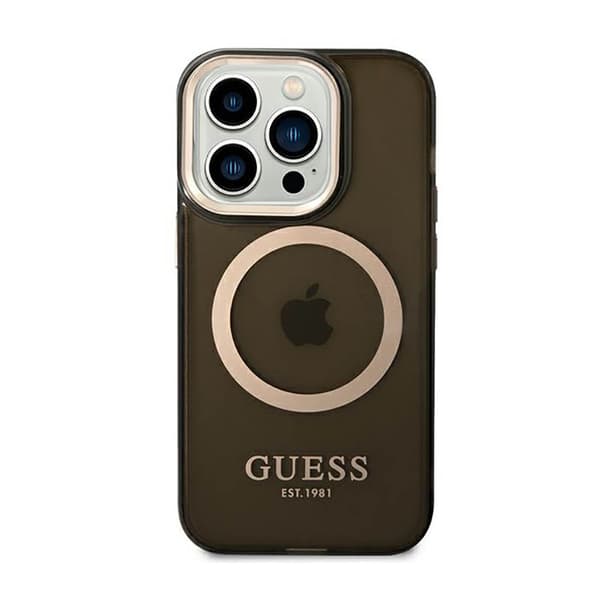 Guess Gold Outline Translucent MagSafe - iPhone 14 Pro-cover (sort)