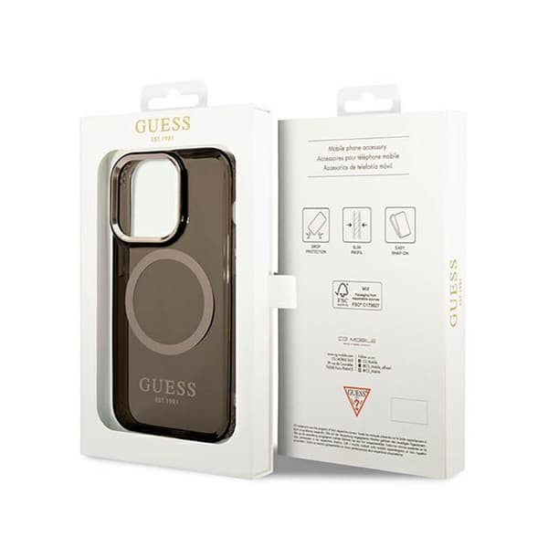 Guess Gold Outline Translucent MagSafe - iPhone 14 Pro-cover (sort)