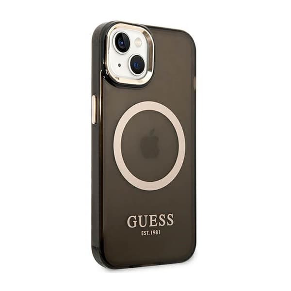 Guess Gold Outline Translucent MagSafe - iPhone 14 Plus etui (sort)