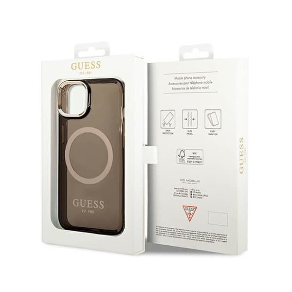 Guess Gold Outline Translucent MagSafe - iPhone 14 Plus etui (sort)