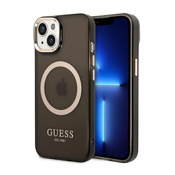 Guess Gold Outline Translucent MagSafe - iPhone 14 Plus etui (sort)