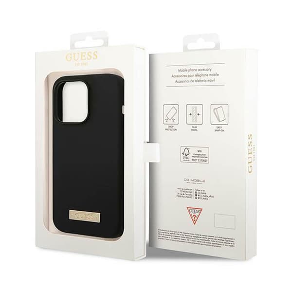 Guess Silikone Logo Plade MagSafe - iPhone 14 Pro Cover (Sort)