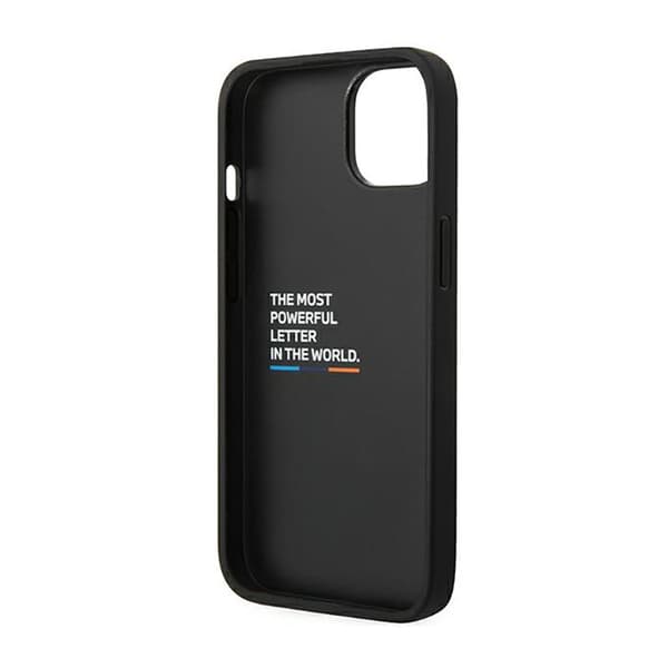 BMW Læder Carbon Blue Line – iPhone 14 Plus etui (sort)