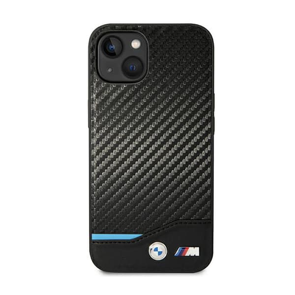 BMW Leather Carbon Blue Line – iPhone 14-fodral (svart)