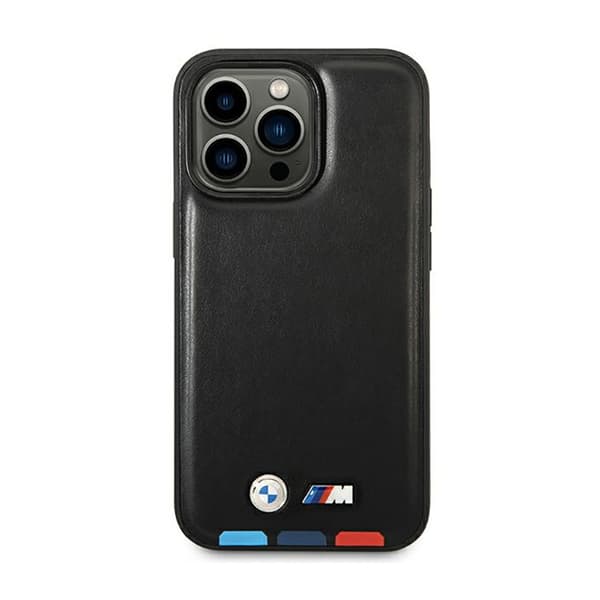BMW Leather Hot Stamp Tricolor MagSafe – iPhone 14 Pro -kotelo (musta)