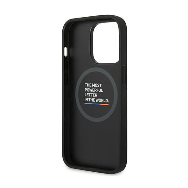 BMW Leather Hot Stamp Tricolor MagSafe – iPhone 14 Pro -kotelo (musta)