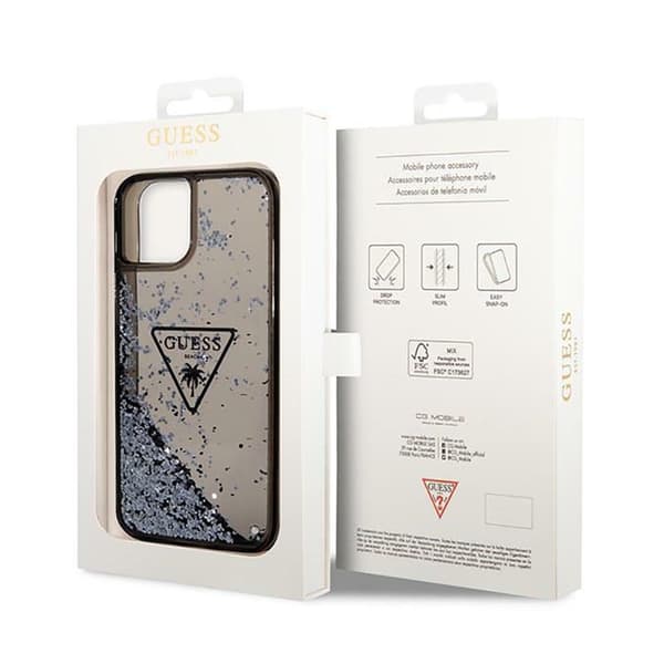 Guess Liquid Glitter Triangle Logo Cover – iPhone 14 Plus Cover (Sort)
