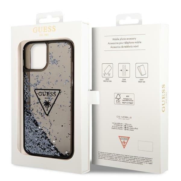 Guess Liquid Glitter Triangle Logo-fodral - iPhone 14-fodral (svart)