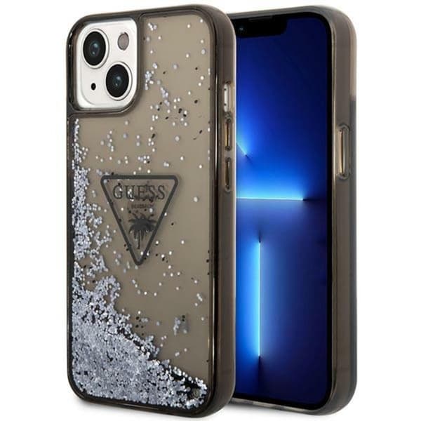 Guess Liquid Glitter Triangle Logo-fodral - iPhone 14-fodral (svart)