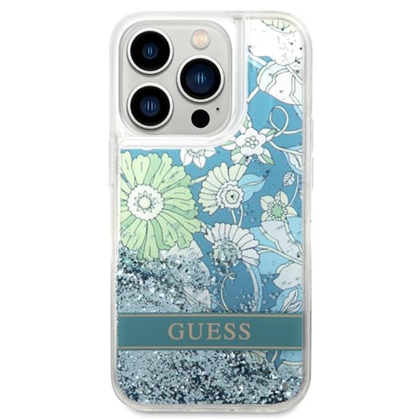 Guess Liquid Glitter Flower – iPhone 14 Pro Max -kotelo (vihreä)