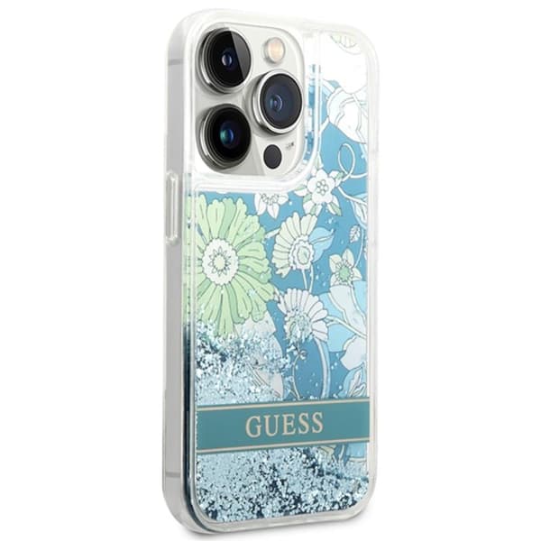 Guess Liquid Glitter Flower – iPhone 14 Pro Max -kotelo (vihreä)