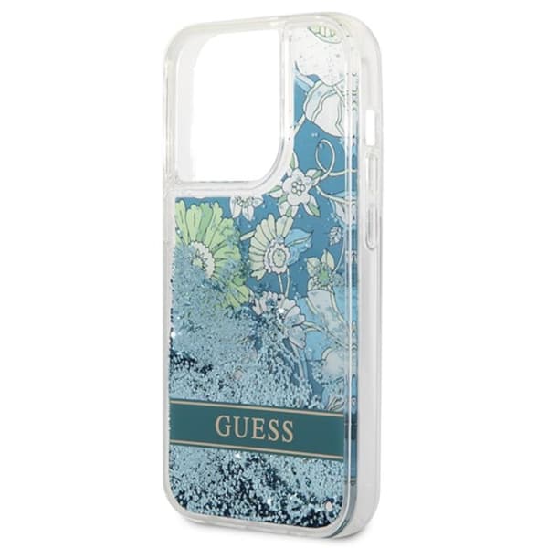 Guess Liquid Glitter Flower – iPhone 14 Pro Max -kotelo (vihreä)